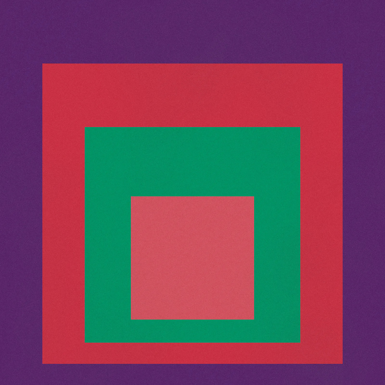 Four nested squares set low in the frame: Red Violet, Scarlet, Dull Viridian Green and a pale Scarlet centre.