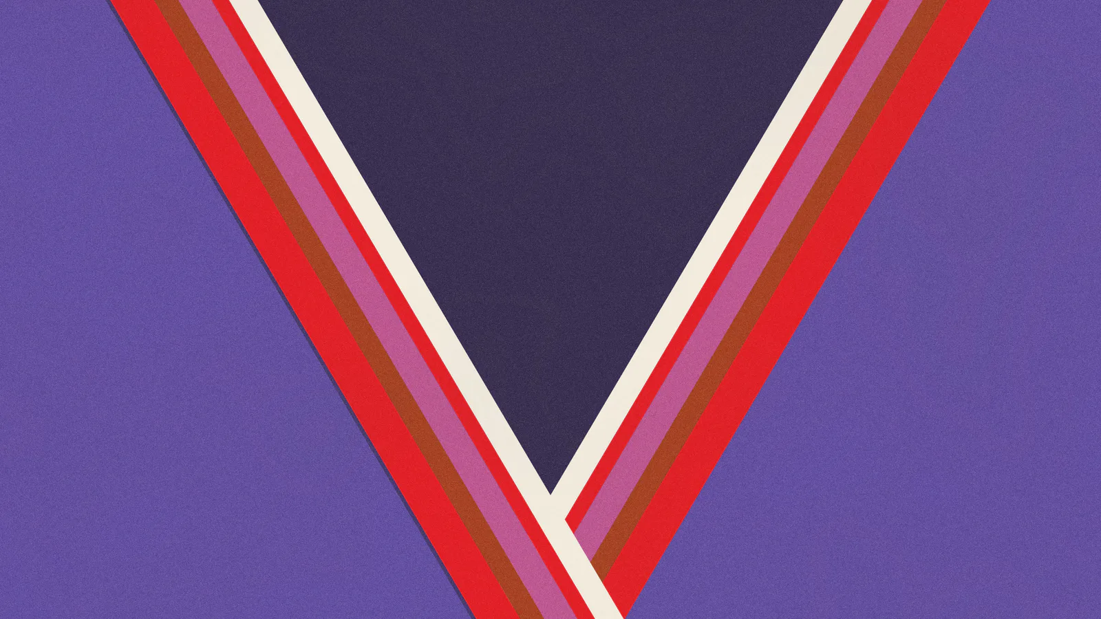 A layered robe collar: edges of Spectrum Red, Brick Red, Eupatorium Purple and white crossing on Blue Violet.